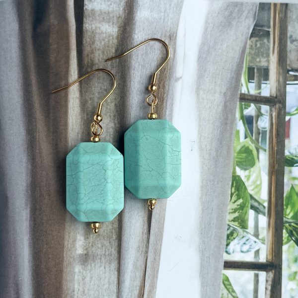 la Beij Oorbellen Goud Resin Rechthoek Turquoise