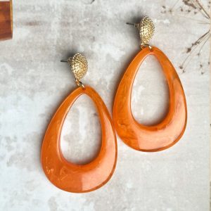 la Beij Oorbellen Goud Resin Druppel Oranje Statement