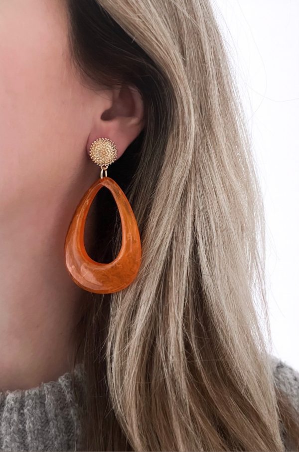 la Beij Oorbellen Goud Resin Druppel Oranje Statement in oor