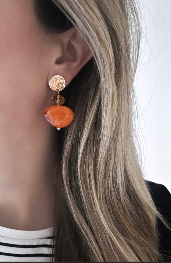 la Beij Oorbellen Goud Resin Klassiek Dubbel Oranje Geel in oor