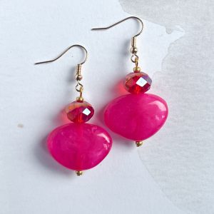 la Beij Oorbellen Goud Resin Klassiek Dubbel Roze Rood